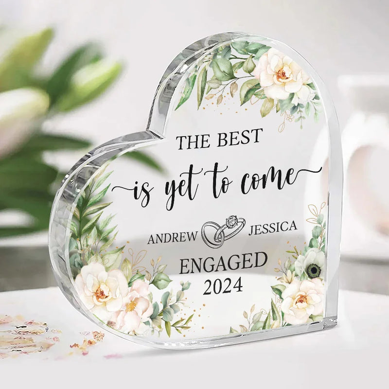 Custom Name Floral Engagement Gifts for Couples - Personalized Shaped Acrylic Plaque