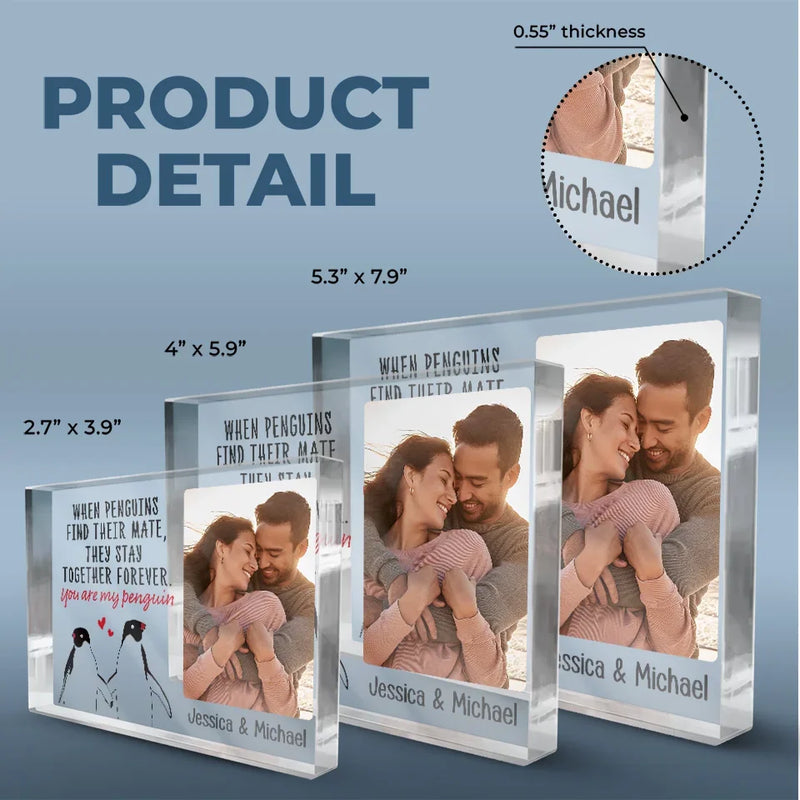 Custom Photo Penguin Couple Gifts - Personalized Shaped Acrylic Plaque