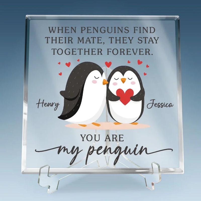 Custom Name Penguin Couple Gifts - Personalized Shaped Acrylic Plaque