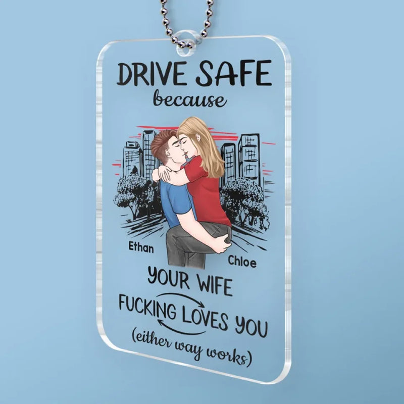 Take Care While You’re On The Road - Couple Personalized Custom Car Ornament - Acrylic Custom Shaped - Gift For Husband Wife, Anniversary