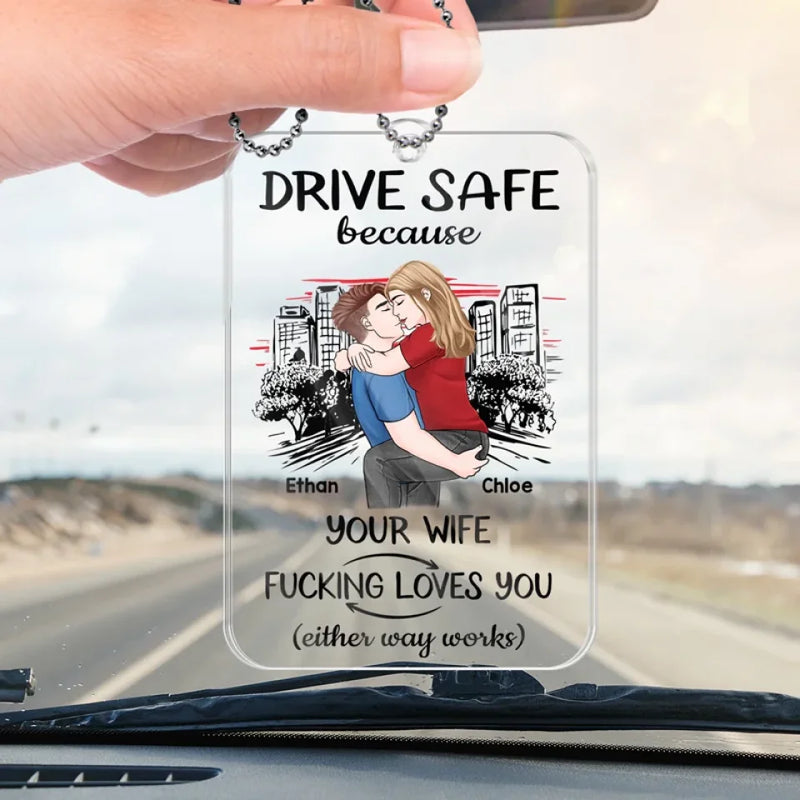 Take Care While You’re On The Road - Couple Personalized Custom Car Ornament - Acrylic Custom Shaped - Gift For Husband Wife, Anniversary