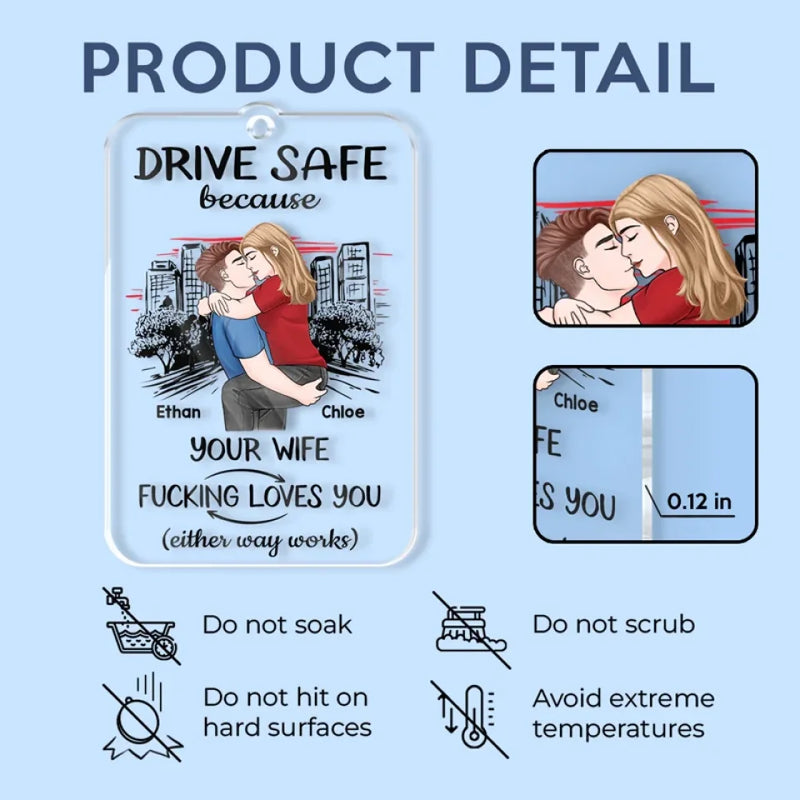 Take Care While You’re On The Road - Couple Personalized Custom Car Ornament - Acrylic Custom Shaped - Gift For Husband Wife, Anniversary