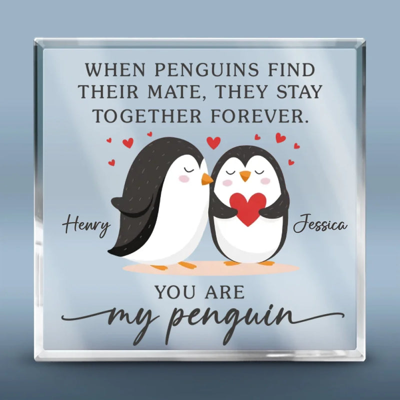 Custom Name Penguin Couple Gifts - Personalized Shaped Acrylic Plaque