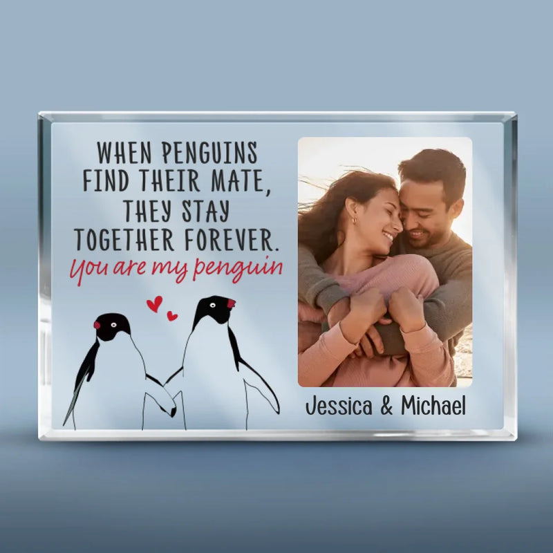 Custom Photo Penguin Couple Gifts - Personalized Shaped Acrylic Plaque