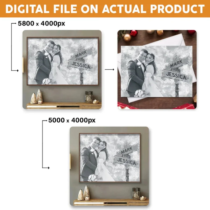 Custom Photo Wedding Couple Gifts - Personalized Digital Art