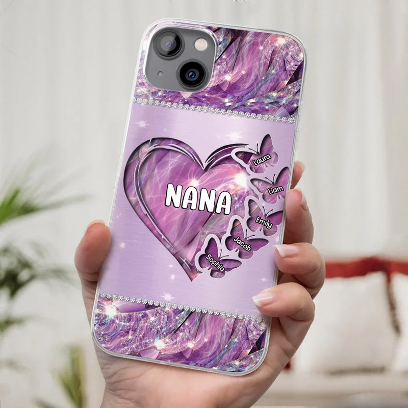 Grandkids Complete Her Joy - Family Personalized Custom Faux Jewelry Effect Printed Clear Phone Case - Gift For Mom, Grandma