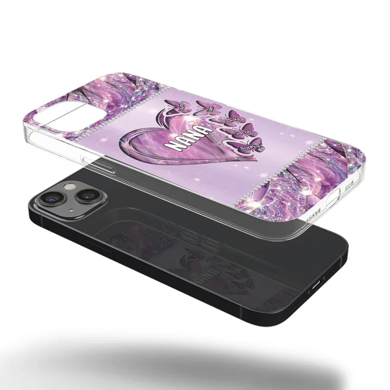 Grandkids Complete Her Joy - Family Personalized Custom Faux Jewelry Effect Printed Clear Phone Case - Gift For Mom, Grandma