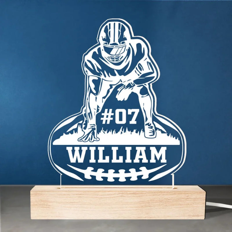 Custom Name Number Football Gifts for Players - Personalized Acrylic LED Light