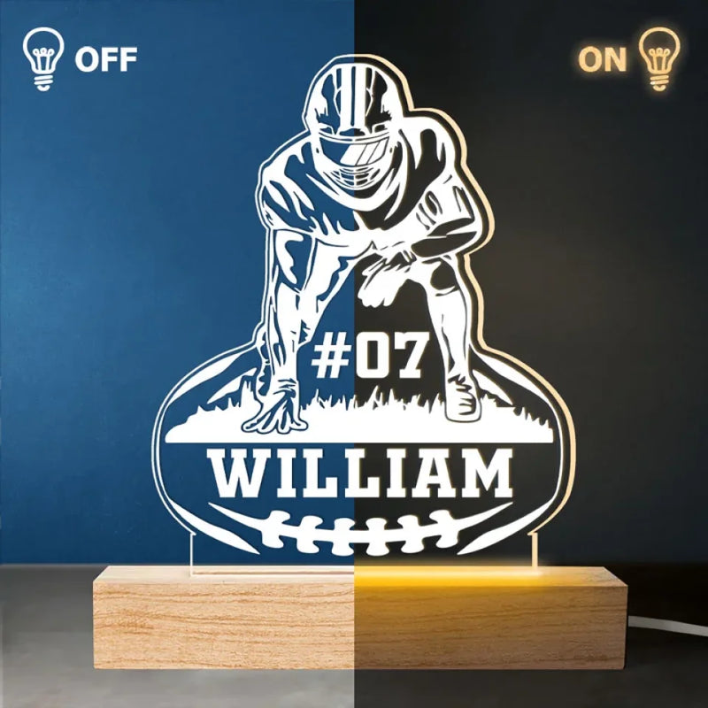 Custom Name Number Football Gifts for Players - Personalized Acrylic LED Light