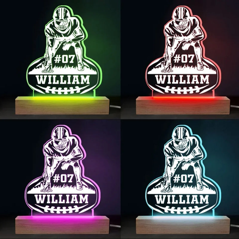 Custom Name Number Football Gifts for Players - Personalized Acrylic LED Light