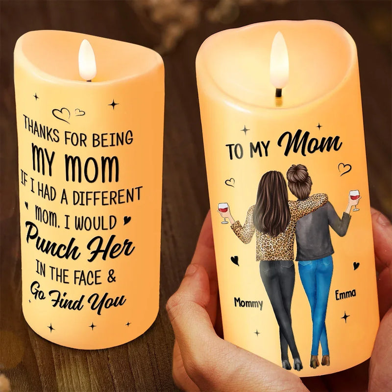 Thanks For Being My Mom - Family Personalized Custom LED Candle - Gift For Mom, Grandma