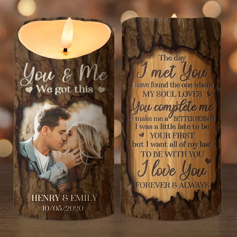Custom Photo You Complete Me And Make Me A Better Person - Couple Personalized Custom LED Candle - Christmas Gift For Husband Wife, Anniversary