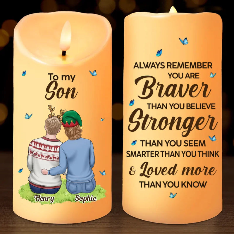 Always Remember You Are Braver Than You Believe - Family Personalized Custom LED Candle - Christmas Gift For Mom, Daughter
