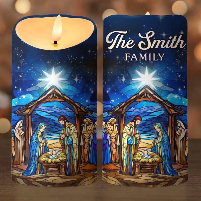 In The Nativity Scene, We Find The Heart Of Christmas - Family Personalized Custom LED Candle - Christmas Gift For Family Members