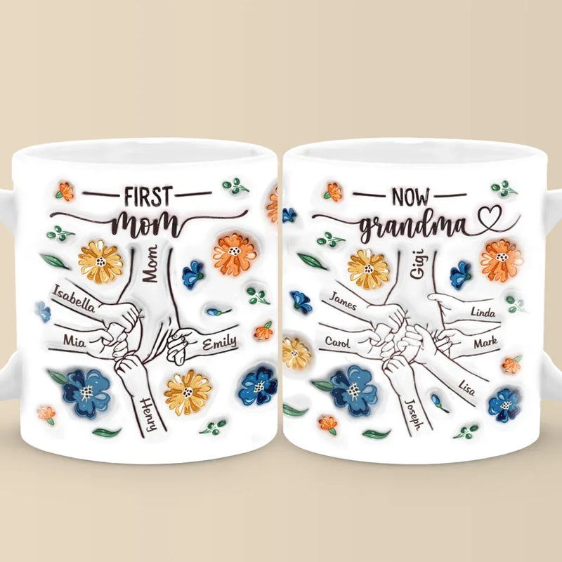 A Grandma’s Heart Is A Mother’s Love Multiplied - Family Personalized Custom 3D Inflated Effect Printed Mug - Gift For Mom, Grandma