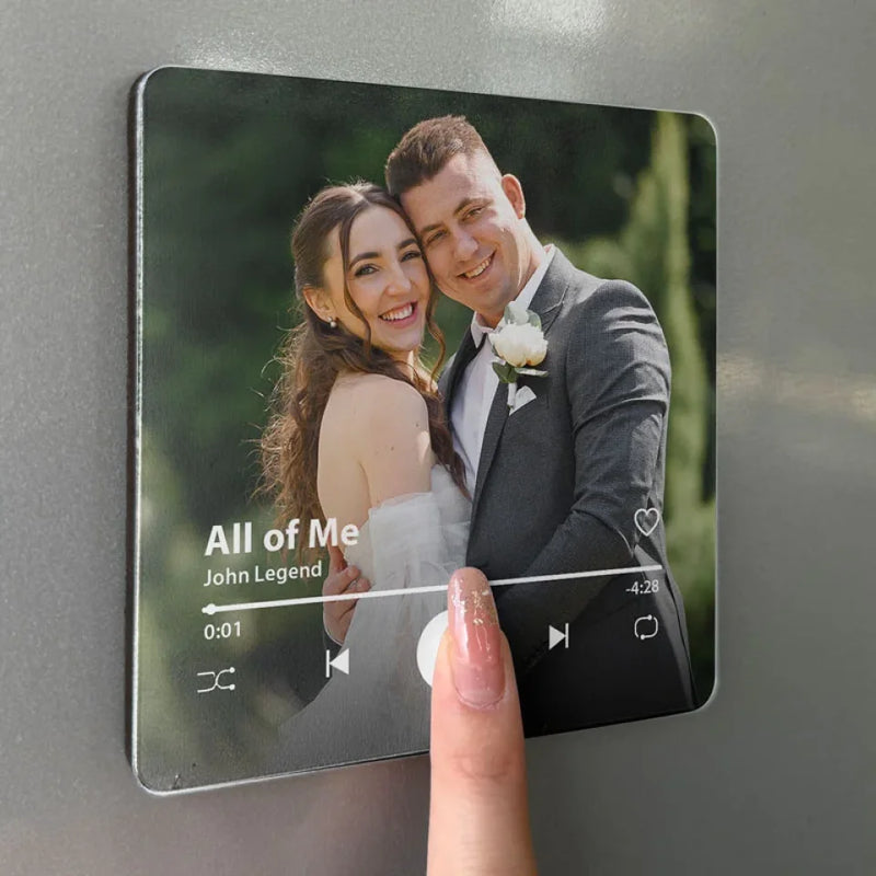 Custom Photo Together As One - Couple Personalized Custom Music Fridge Magnet That Can Play Songs - Gift For Husband Wife, Anniversary