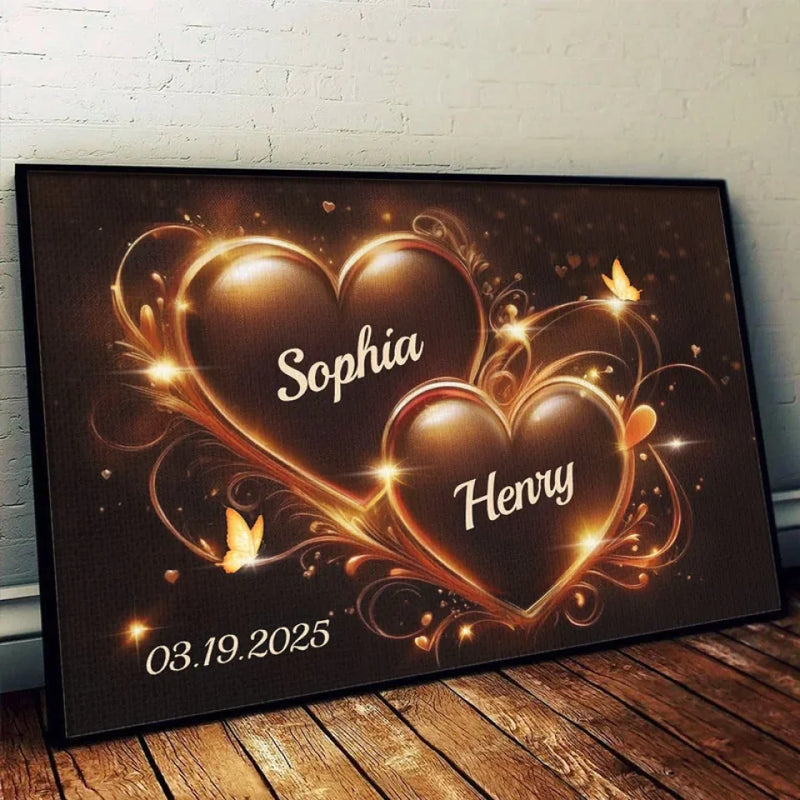 Two Hearts Beating As One - Couple Personalized Custom Horizontal Poster - Gift For Husband Wife, Anniversary