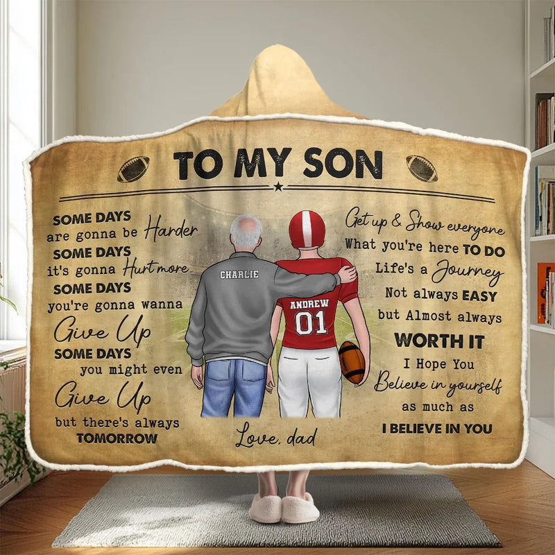 Custom Name Football Gifts for Son - Personalized Snuggle Blanket