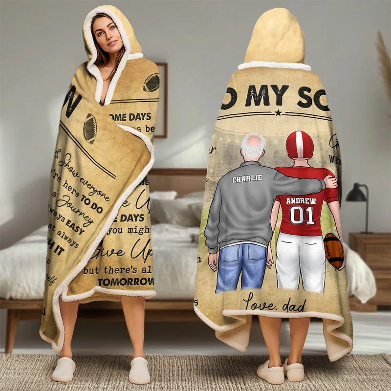 Custom Name Football Gifts for Son - Personalized Snuggle Blanket