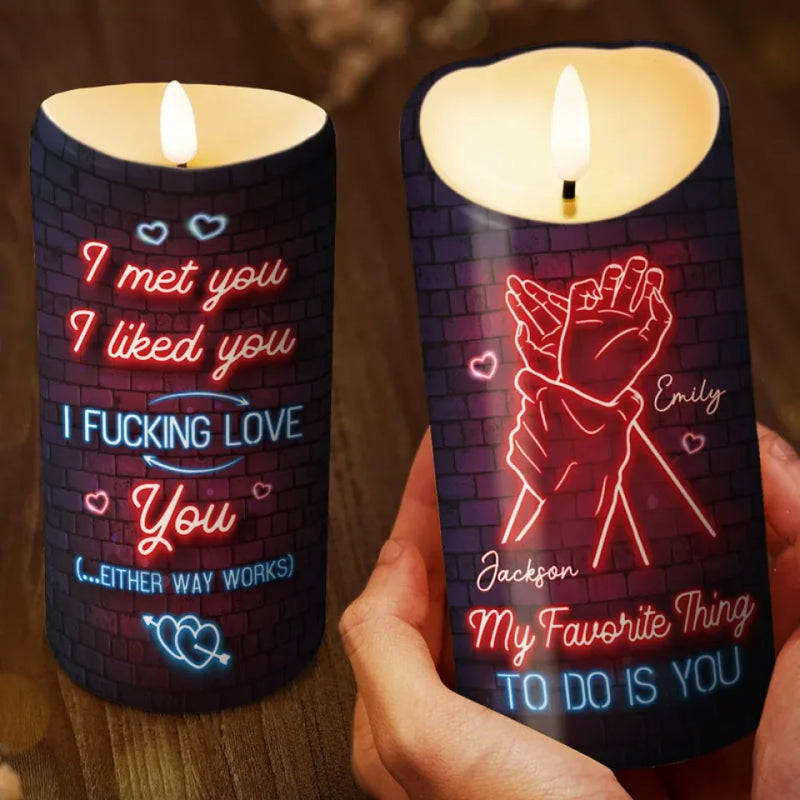 My Favorite Thing To Do Is You - Couple Personalized Custom LED Candle - Gift For Husband Wife, Anniversary