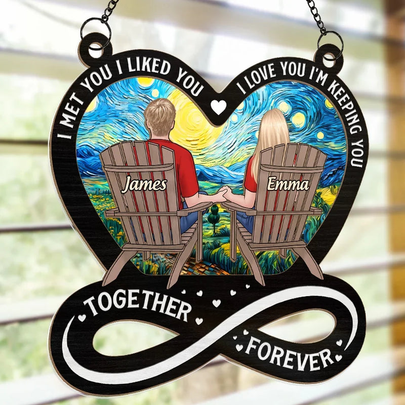 Forever Love - Couple Personalized Window Hanging Suncatcher Ornament - Gift For Husband Wife, Anniversary