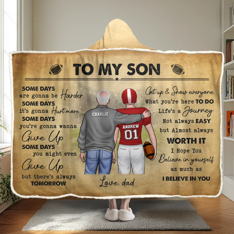 Custom Name Football Gifts for Son - Personalized Snuggle Blanket