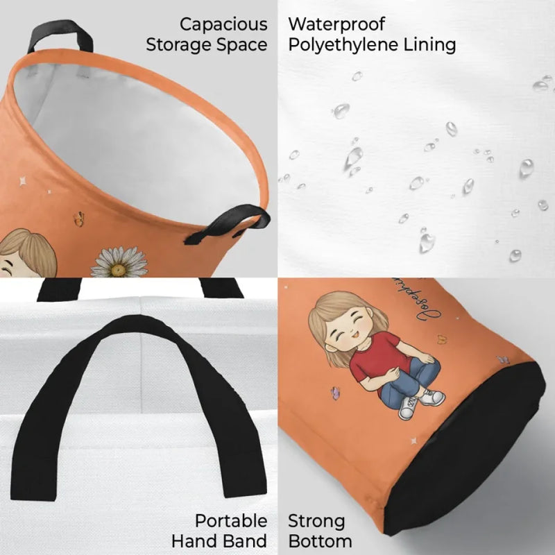 Custom Name Cartoon Girl Gifts for Kids - Personalized Laundry Basket