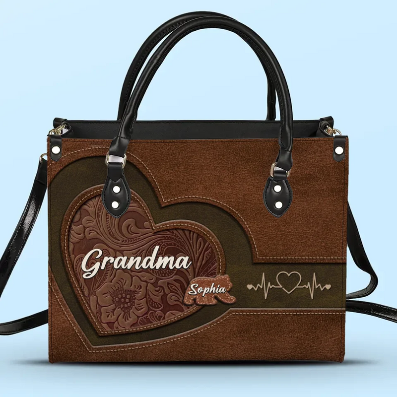 Custom Name Mama Heart Gifts for Mom - Personalized Leather Handbag