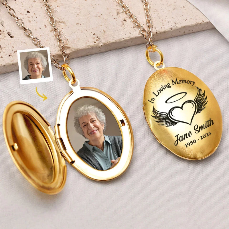 Custom Photo Forever In Our Hearts - Memorial Personalized Custom Locket Necklace - Sympathy Gift For Family Members