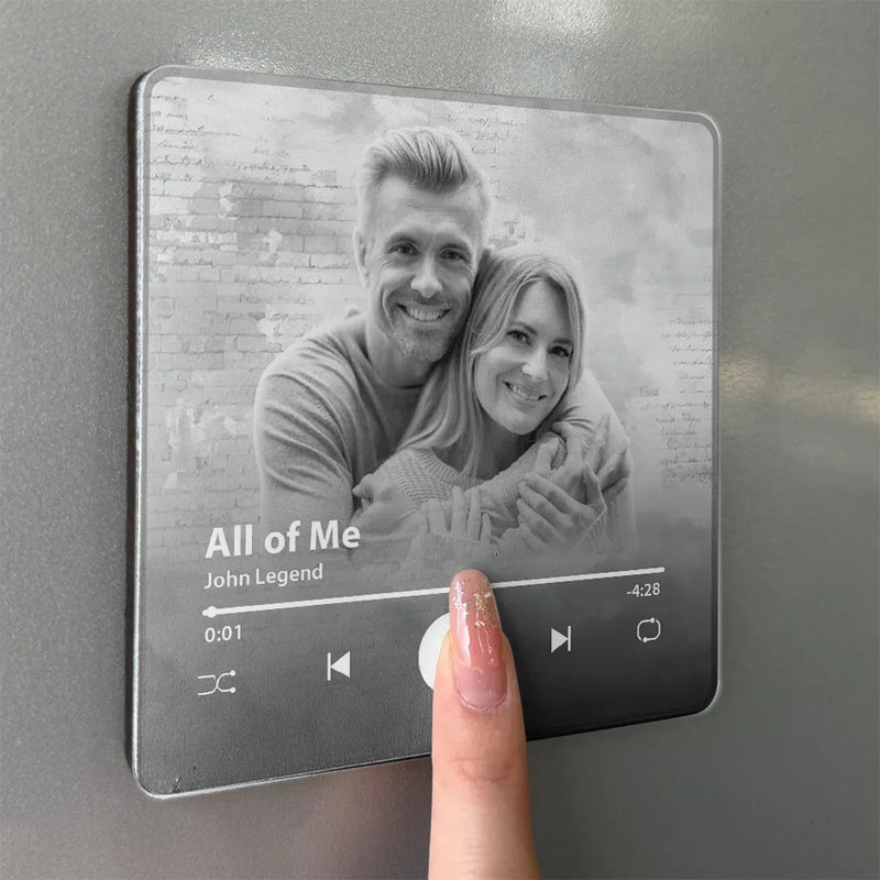 Custom Photo I Know What True Love Is Because Of You - Couple Personalized Custom Music Fridge Magnet That Can Play Songs - Gift For Husband Wife, Anniversary