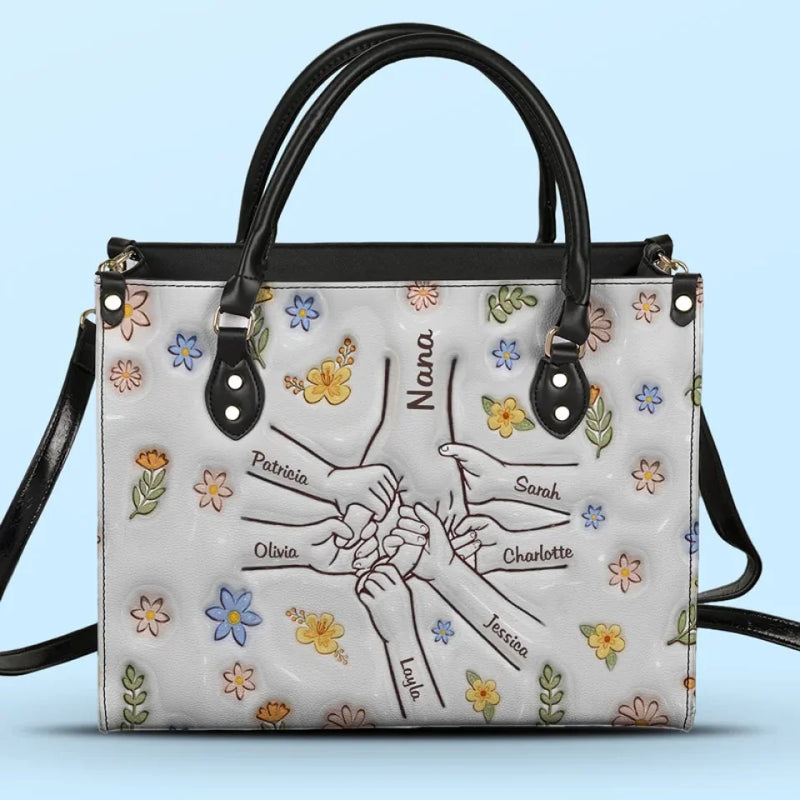 Grandma’s Touch Is A Hug For The Soul - Family Personalized Custom 3D Inflated Effect Printed Leather Handbag - Gift For Mom, Grandma