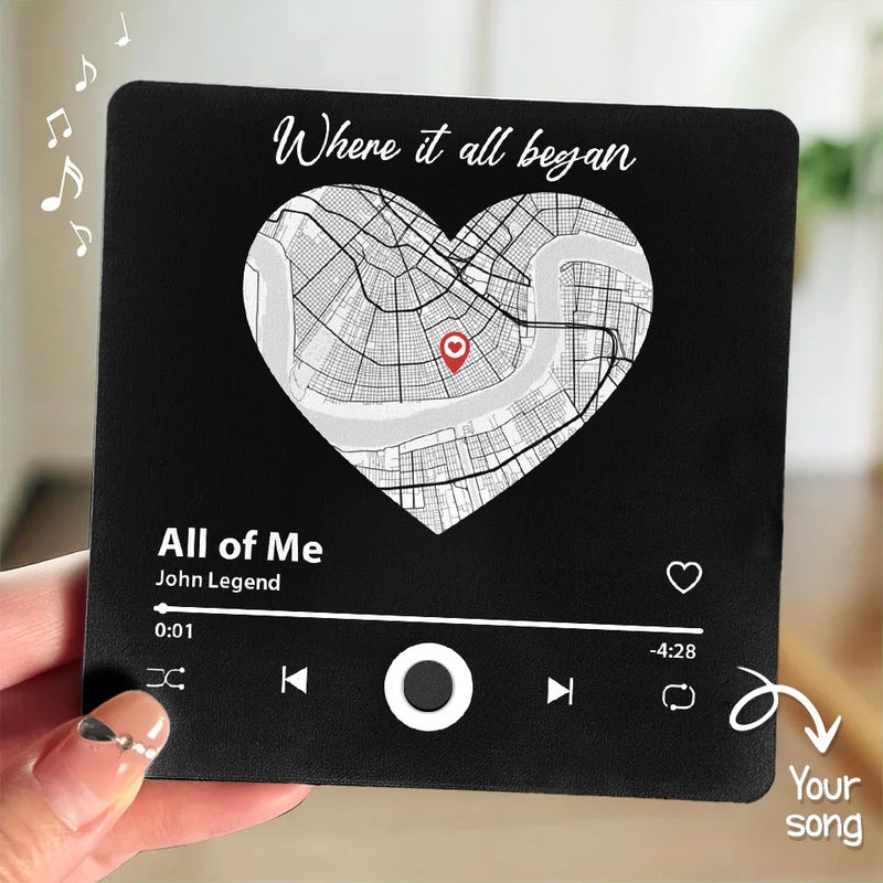 Location Map Where It All Began - Couple Personalized Custom Music Fridge Magnet That Can Play Songs - Map Art, Gift For Husband Wife, Anniversary