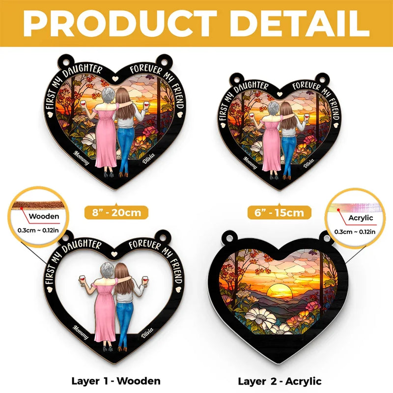 Happiness Is Mother And Daughter Time - Family Personalized Window Hanging Suncatcher - Gift For Mom, Daughter
