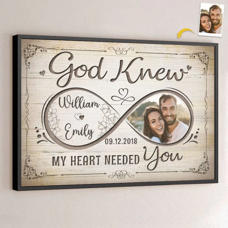 Custom Photo God Knew My Heart Needed You - Couple Personalized Custom Horizontal Poster - Gift For Husband Wife, Anniversary
