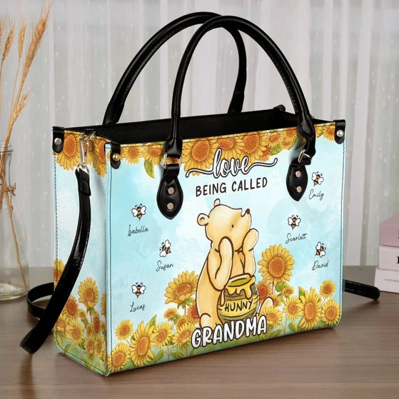 Custom Name Sunflower Grandma Gifts - Personalized Leather Handbag