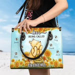 Custom Name Sunflower Grandma Gifts - Personalized Leather Handbag