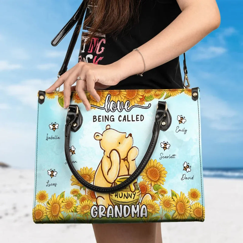 Custom Name Sunflower Grandma Gifts - Personalized Leather Handbag