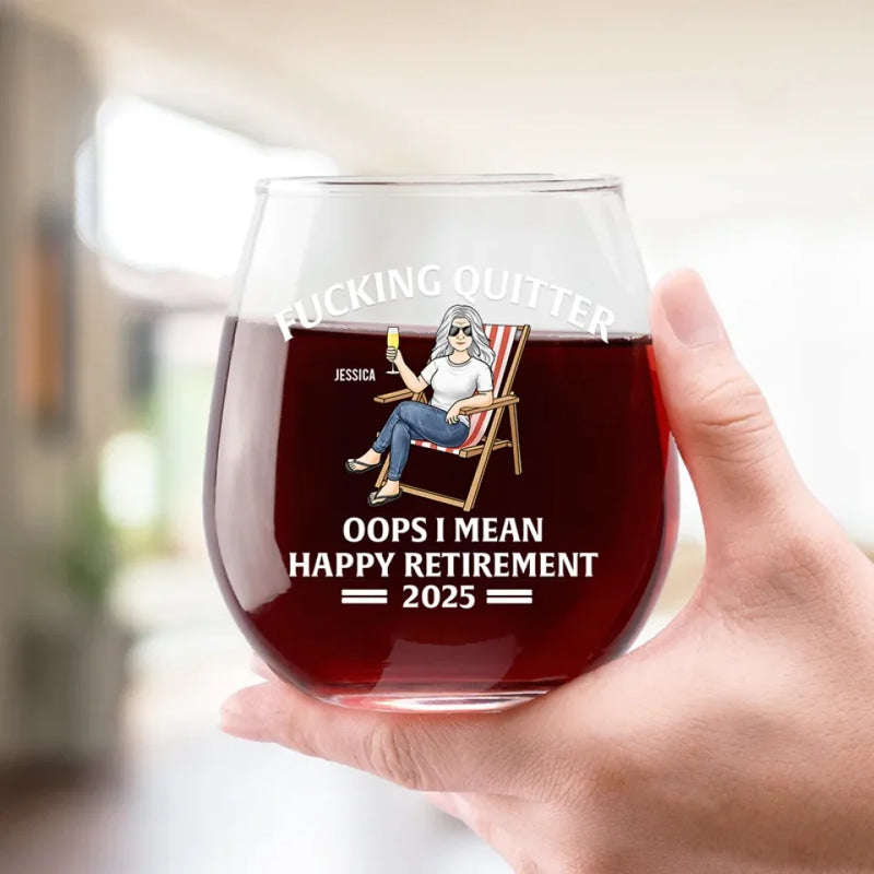 Enjoy Never Having To Set An Alarm Again - Personalized Custom Wine Glass - Appreciation, Retirement Gift For Coworkers, Work Friends, Colleagues