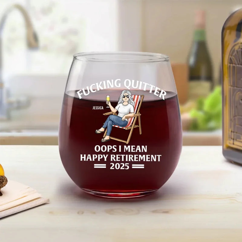 Enjoy Never Having To Set An Alarm Again - Personalized Custom Wine Glass - Appreciation, Retirement Gift For Coworkers, Work Friends, Colleagues