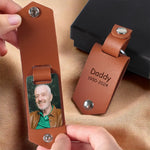 Custom Photo Memorial Gifts for Dad - Personalized Engraved Leather Keychain