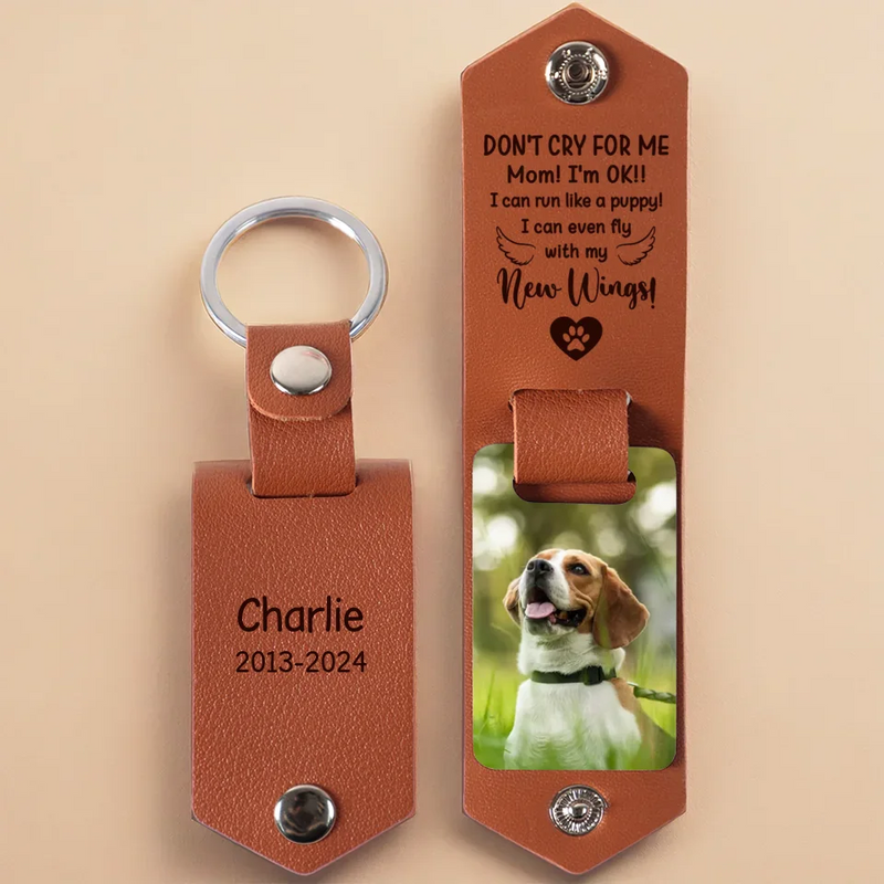 Custom Pet Photo Cat Memorial Gifts - Personalized Engraved Leather Keychain