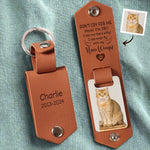 Custom Pet Photo Cat Memorial Gifts - Personalized Engraved Leather Keychain