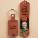 Custom Photo Memorial Gifts for Dad - Personalized Engraved Leather Keychain