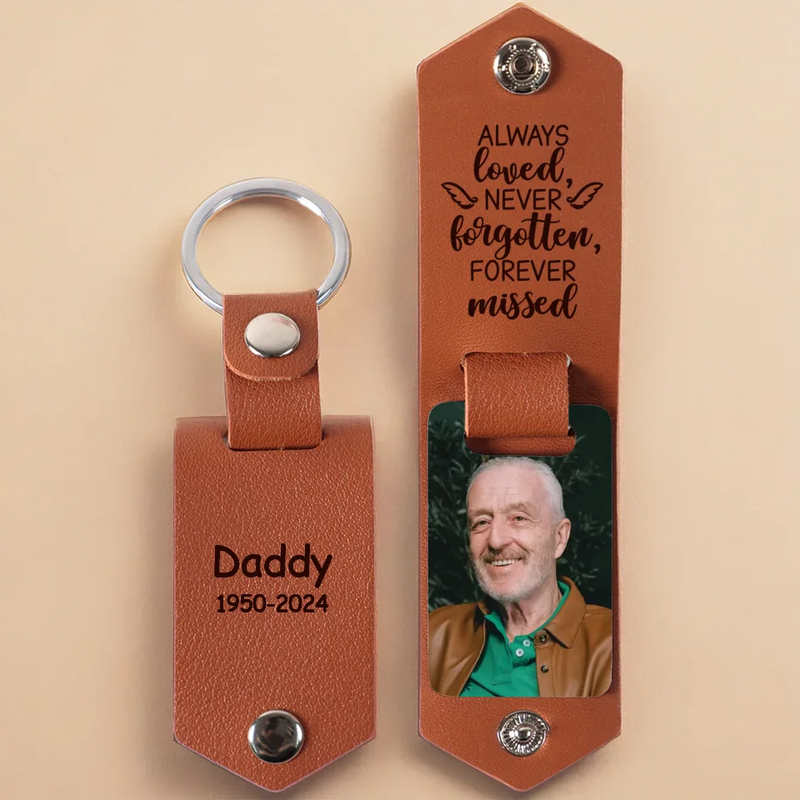 Custom Photo Memorial Gifts for Dad - Personalized Engraved Leather Keychain