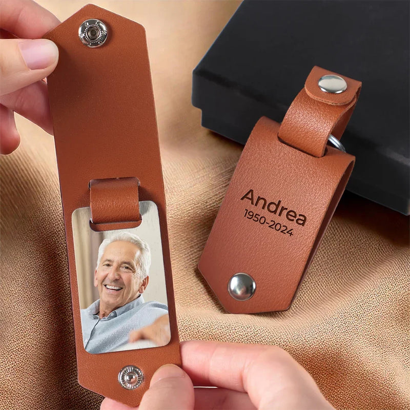 Custom Photo Cherished Memories, Lasting Forever - Memorial Personalized Custom Engraved Leather Keychain - Sympathy Gift For Family Members
