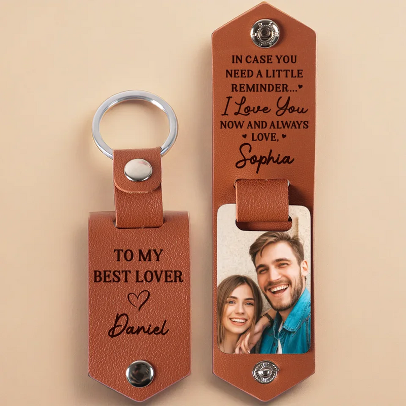 Custom Photo With You, Love Feels Endless - Couple Personalized Custom Engraved Leather Keychain - Gift For Husband Wife, Anniversary