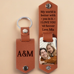 Custom Photo Couple Love Gifts - Personalized Engraved Leather Keychain