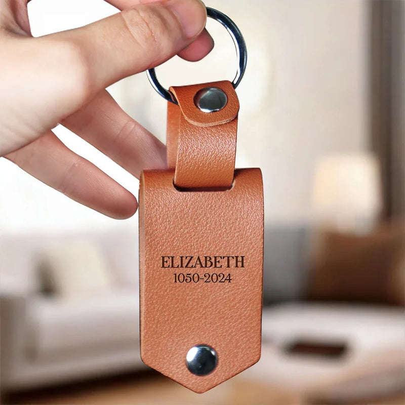 Custom Photo You Left Me Beautiful Memories - Memorial Personalized Custom Engraved Leather Keychain - Sympathy Gift For Family Members