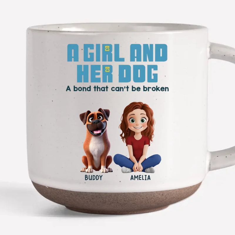 Custom Name Girl and Her Dog Gifts - Personalized Pottery Mug