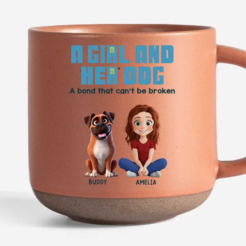 Custom Name Girl and Her Dog Gifts - Personalized Pottery Mug